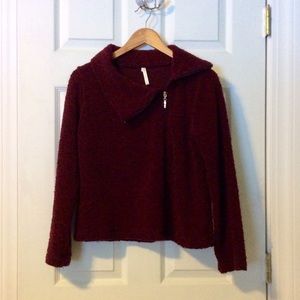 Dark red and black boucle knit Moto jacket